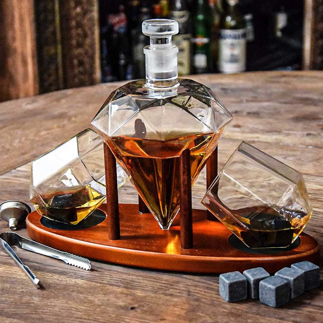 Комплект Декантер за Вино с Чаши – Диаманти