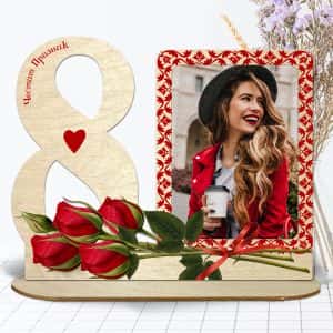 Сувенир от дърво за 8-ми март Рози с ваша снимка