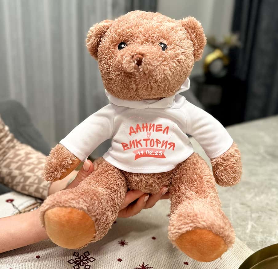 Плюшено мече с надпис – С вашите имена и дата