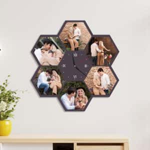 Дървен часовник с 6 ваши снимки