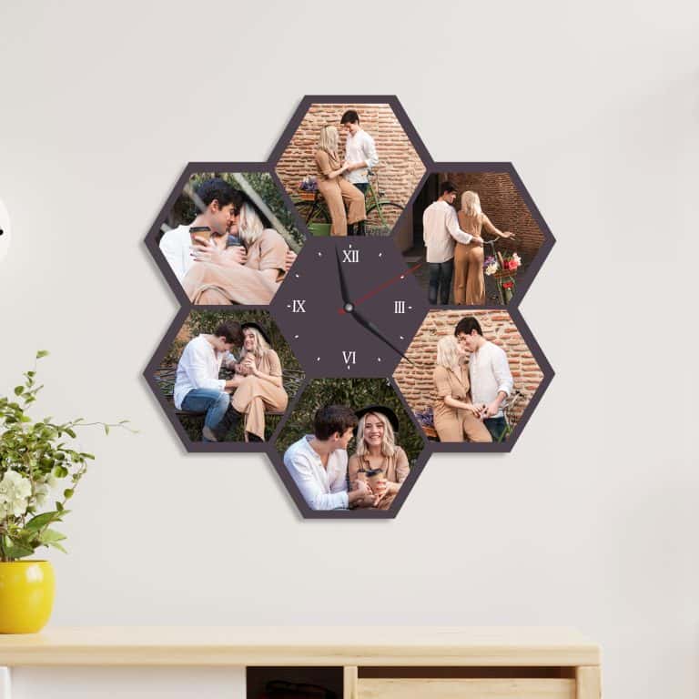 Дървен часовник с 6 ваши снимки
