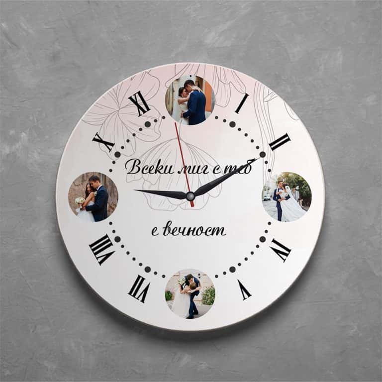 Дървен часовник с 4 снимки – Нашата вечност