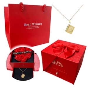 Комплект колие Книга с послание – Обичам те, мамо! С луксозна кутия с ароматни рози.