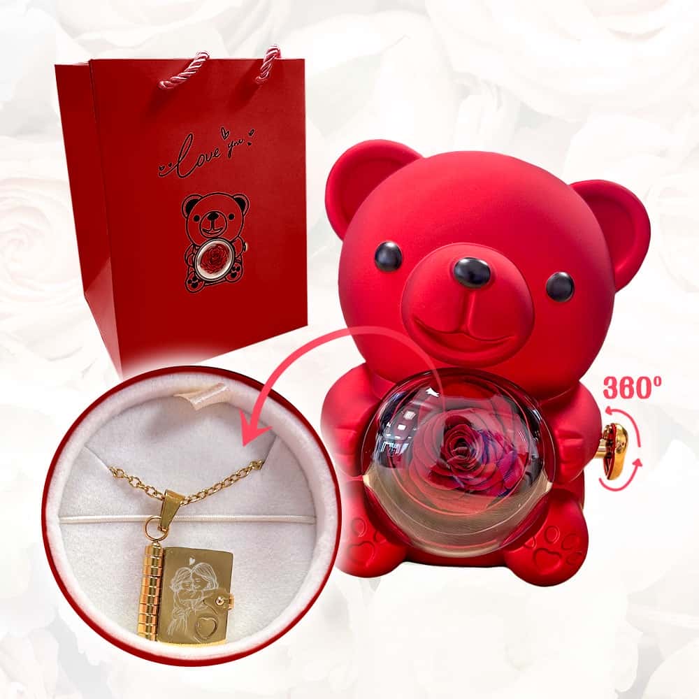 Комплект колие Книга с послание – Обичам те, мамо! С луксозна кутия червено мече.