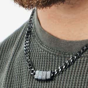 Мъжко колие с рингове за гравиране – черно