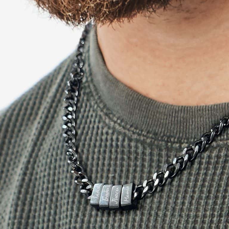 Мъжко колие с рингове за гравиране – черно