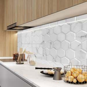 Стъклен гръб за кухня с мраморен 3D ефект