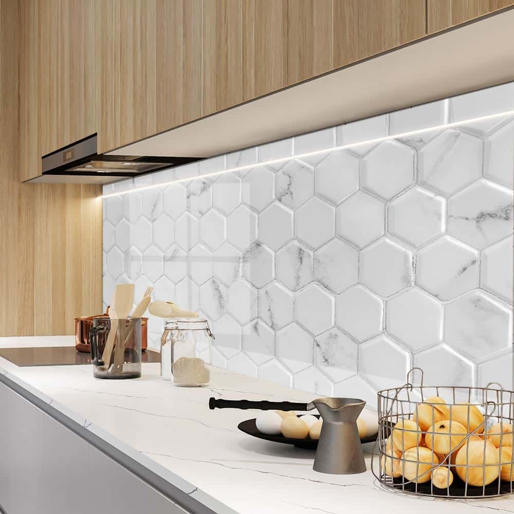 Стъклен гръб за кухня с мраморен 3D ефект