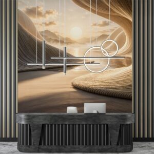 Фототапет с абстрактен пясъчен пейзаж и златно сияние