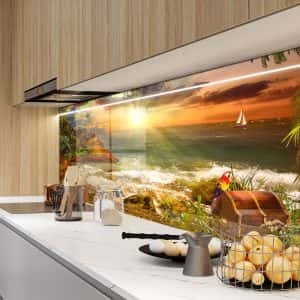 Стъклен гръб за кухня – Морски залез