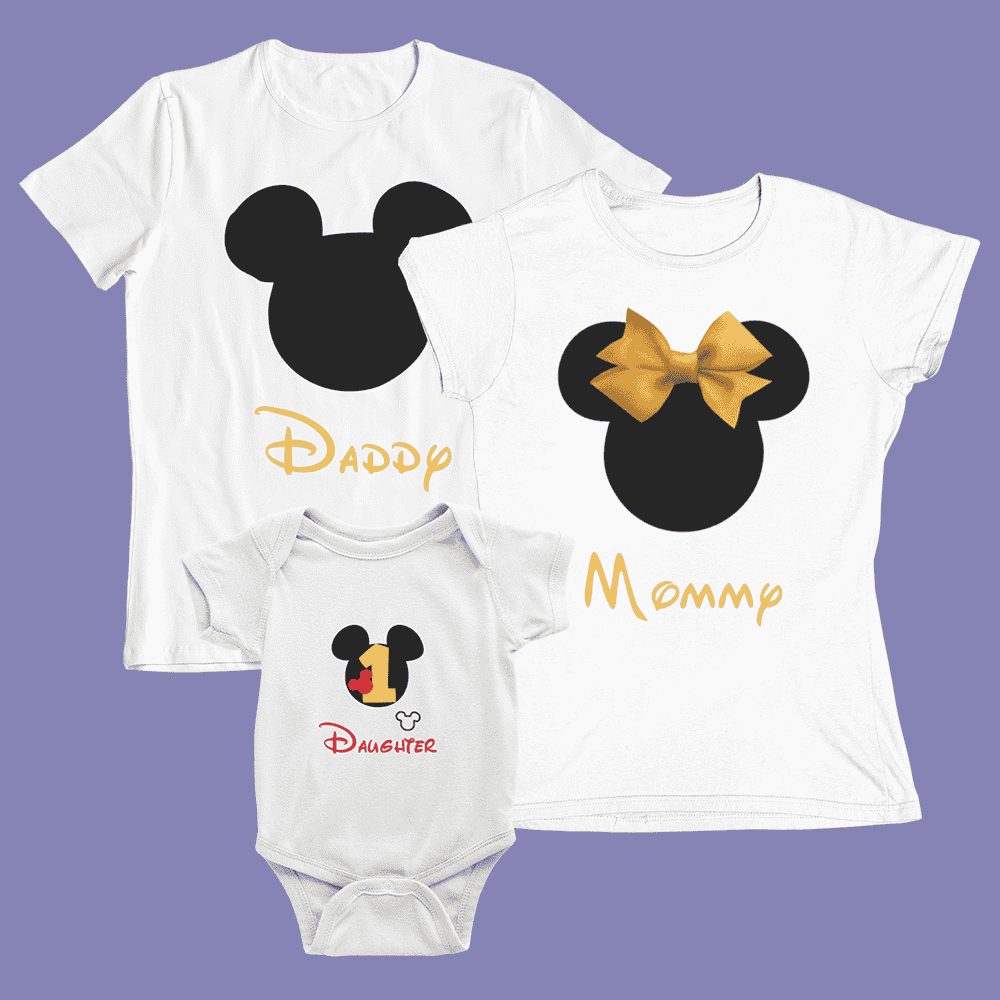– Комплект Тениски с боди – Мики, Мини и бейби Мини Маус