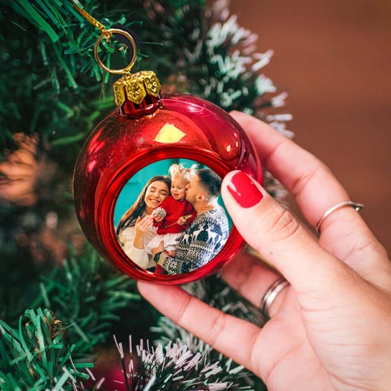 Коледна топка с ваша снимка – червена
