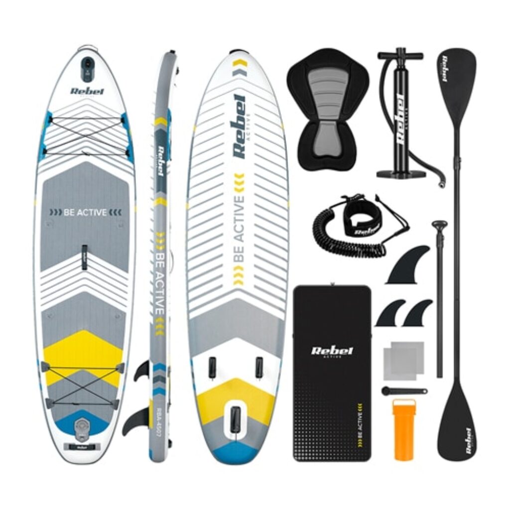 Най-добрите SUP дъски (падъл бордове) 13 Надуваема SUP дъска REBEL Active Paddle, комплект
