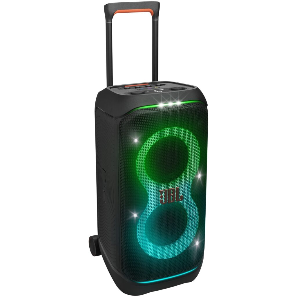 JBL колонки: кой модел да изберете и защо един и същ Go 4 върви от 29,52 до 44,99 евро 4 Преносима аудио система JBL Partybox Stage 320, 240W RMS, Подвижна батерия, IPX4, Auracast, AI Sound Boost, Черен