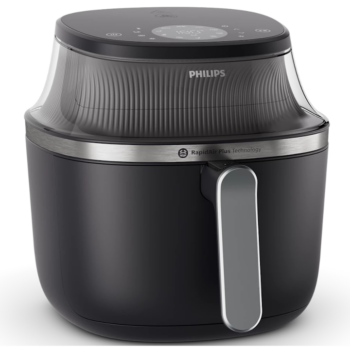 Фритюрник без масло Philips Airfryer Series 3000 NA331/00, Компактен цифров, 1700 W, Капацитет 6.2 л, Дигитален дисплей, Прозорец, Функции за готвене 16 в 1, 12 предварително зададени програми, Лесно почистване,Черен със сребриста дръжка