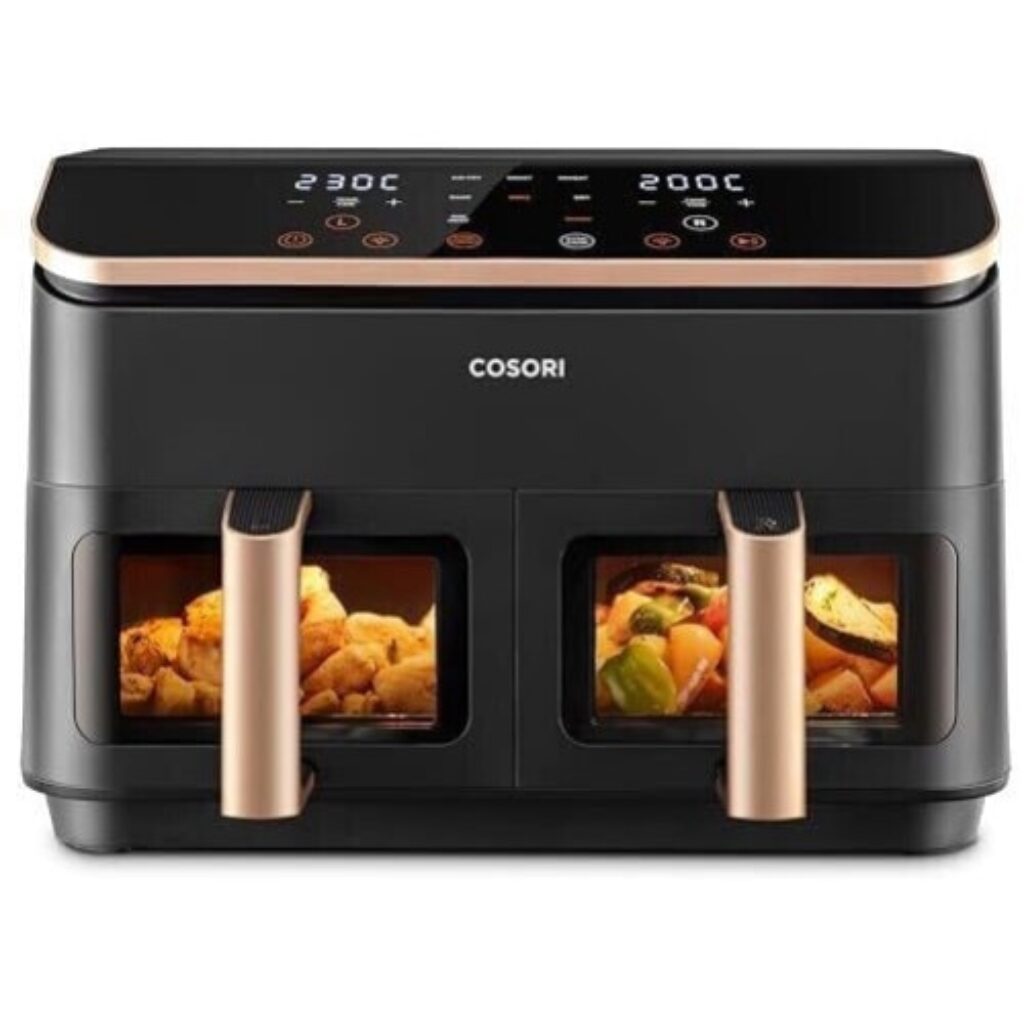 Фритюрник с горещ въздух Cosori CAF-R903-AEU, 2 отделения, 6-в-1, двойна зона, XXL, 8.5 L, две камери, с прозорец за наблюдение, за пълноценни ястия, 50 рецепти, 2470 W