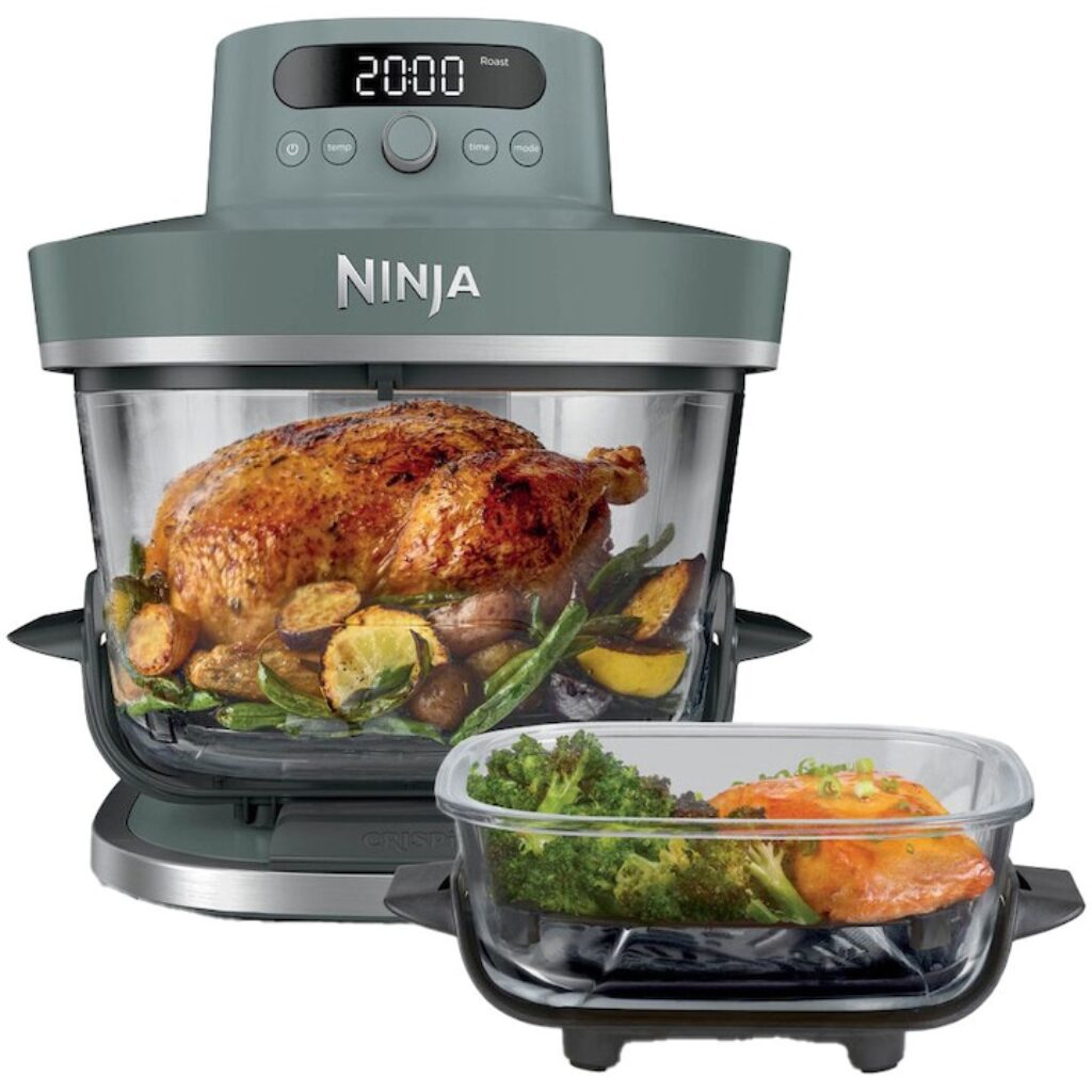 Фритюрник с горещ въздух Ninja CRISPi PRO XL 7-в-1 AS101EUGY, 2050W, Капацитет 5,7 л, Система PowerPod, 2 термоустойчиви стъклени съда TempWare, 2 плочи Crisper Plate с керамично покритие, Регулируема модулна основа, Сив