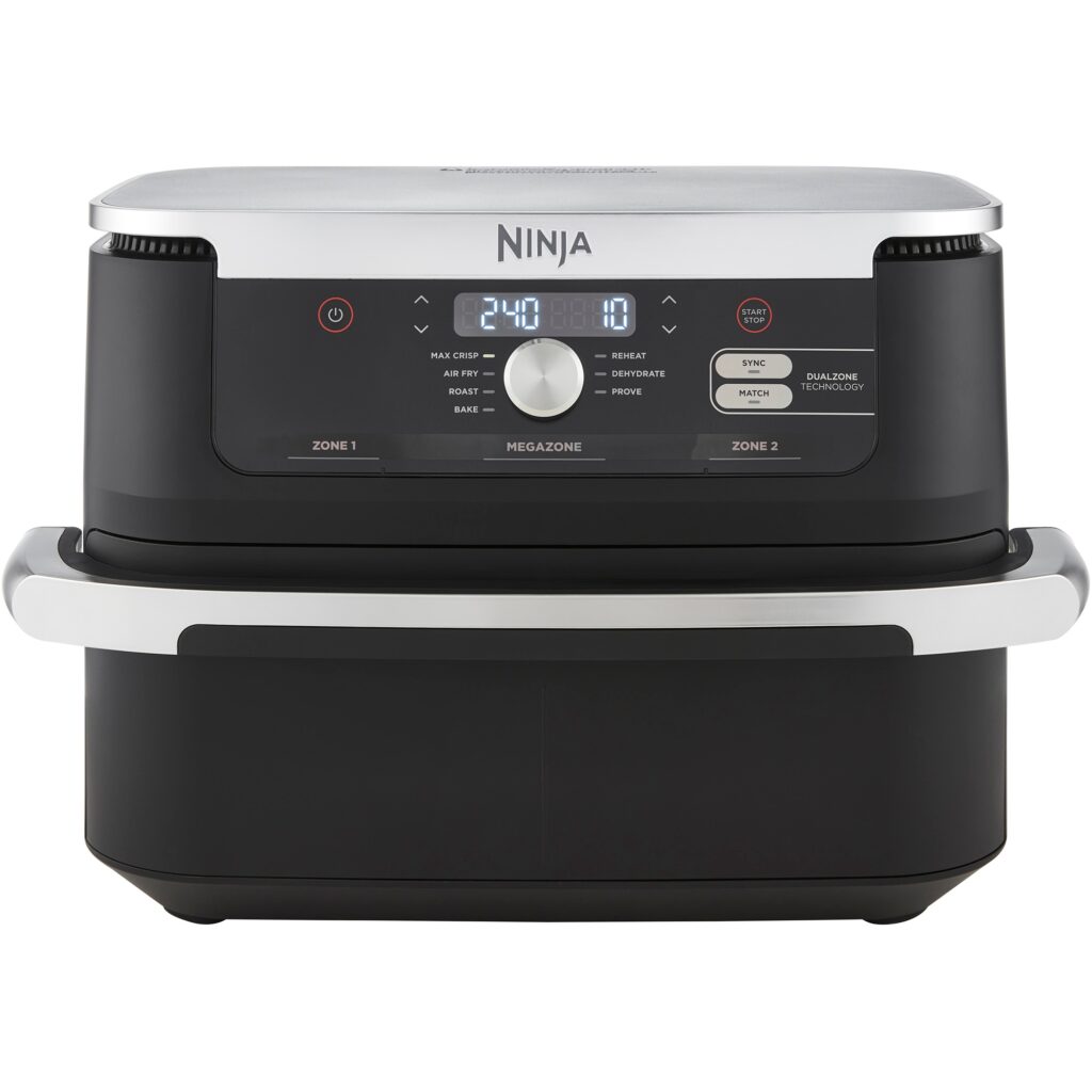 Фритюрник с горещ въздух Ninja Flex Drawer AF500EU, Капацитет за храна 2 кг, 2470 W, Температурен диапазон 40 - 240 °C, Две зони за готвене, 7 програми, Черен