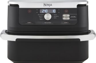 Фритюрник с горещ въздух Ninja Flex Drawer AF500EU, Капацитет за храна 2 кг, 2470 W, Температурен диапазон 40 - 240 °C, Две зони за готвене, 7 програми, Черен