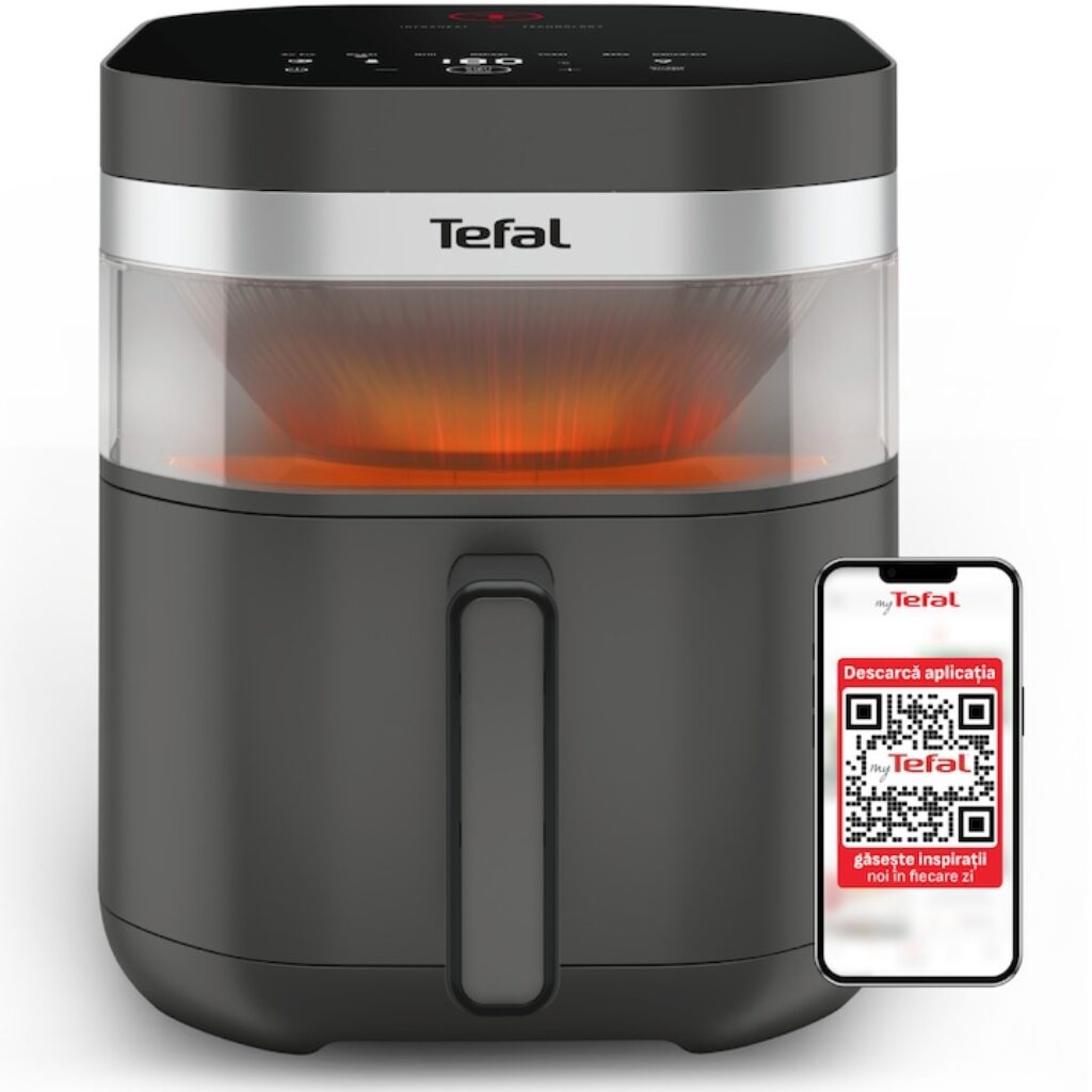 Фритюрник с горещ въздух Tefal Easy Fry Infrared air fryer EY832HE0, 2020 W, Капацитет 7 л, 8 автоматични програми, Усъвършенствана технология Infra-Heat™, Регулируема температура, Незалепващо покритие, LCD екран, Сив