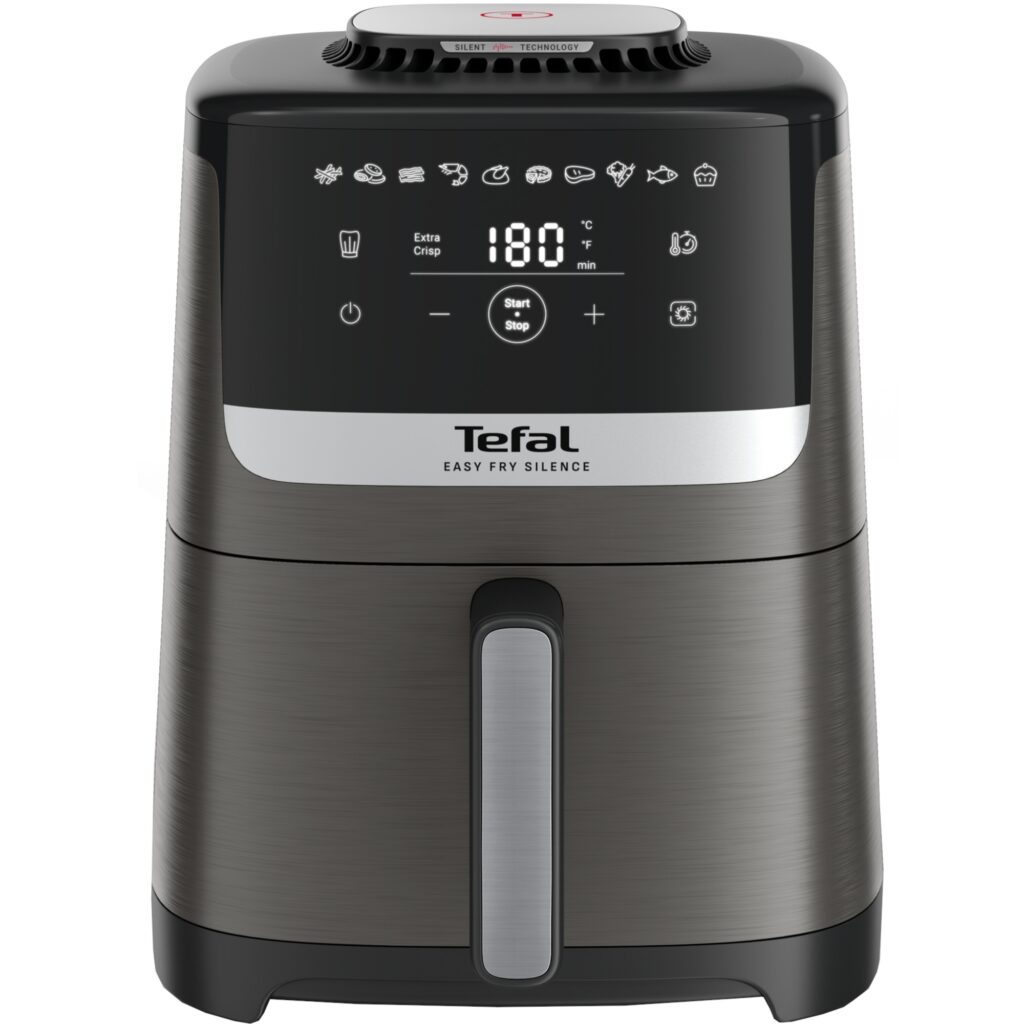 Фритюрник с горещ въздух Tefal Easy Fry Silence EY551HE0, 1670 W, 5 л, 10 предварително зададени програми, LCD екран, регулируем термостат, сив